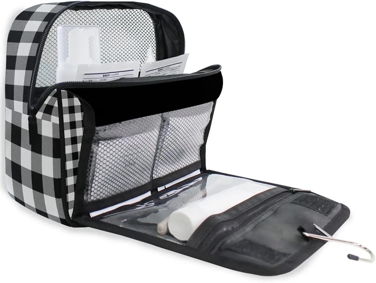 AUUXVA Travel Toiletry Bag Cosmetic Organizer Bag Hanging Makeup Bag for Women Men Girls (Buffalo Plaid)