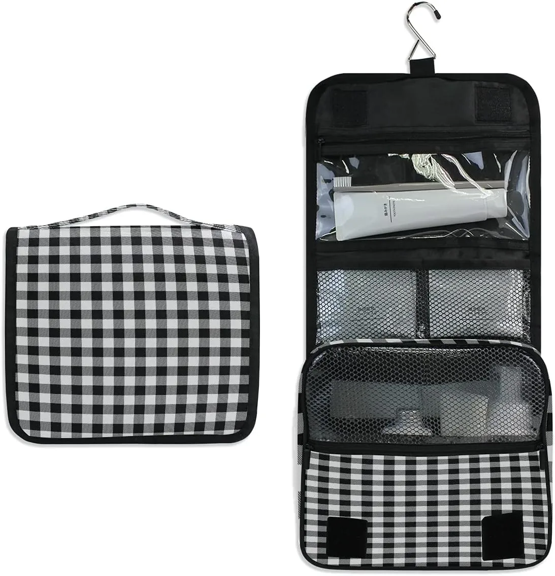 AUUXVA Travel Toiletry Bag Cosmetic Organizer Bag Hanging Makeup Bag for Women Men Girls (Buffalo Plaid)