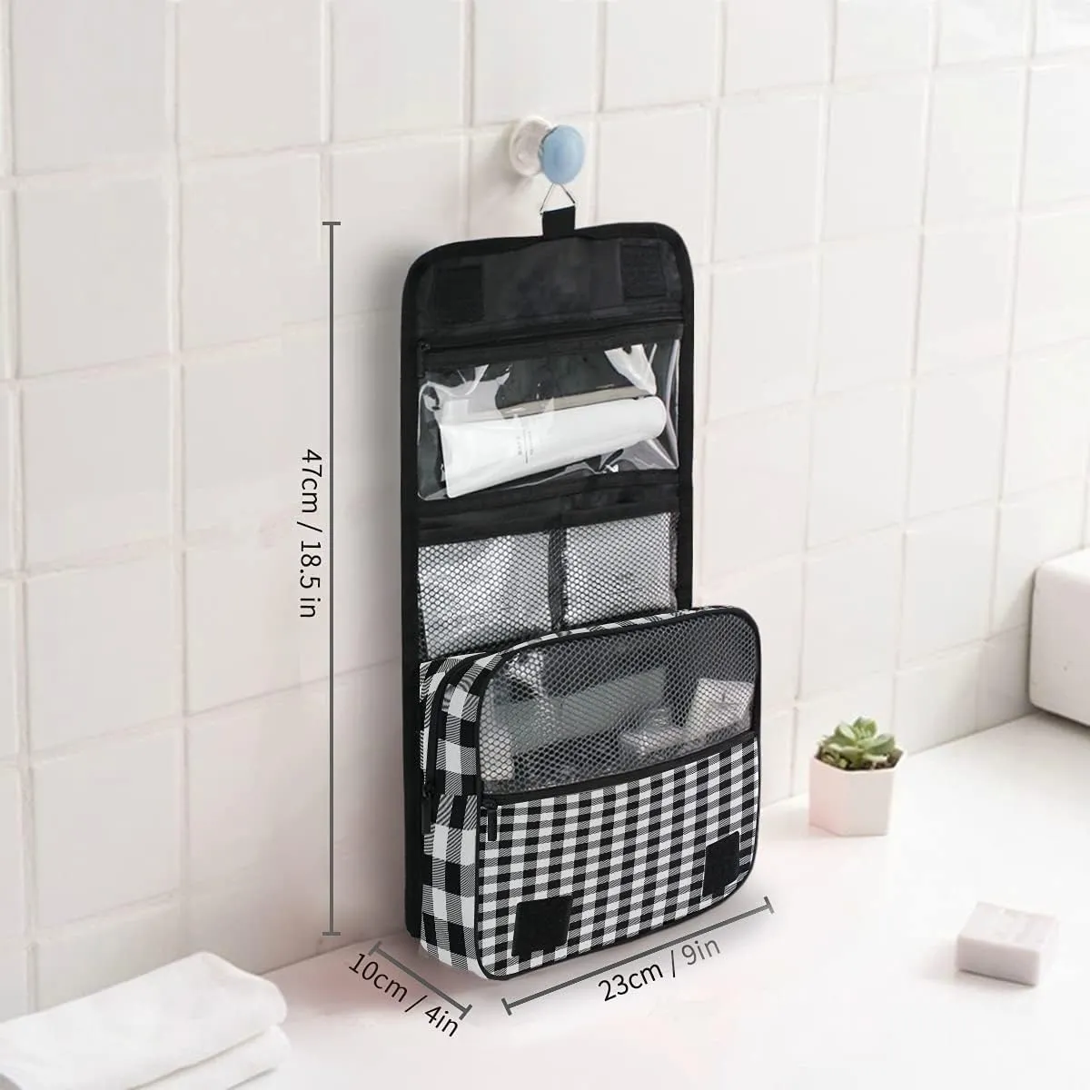 AUUXVA Travel Toiletry Bag Cosmetic Organizer Bag Hanging Makeup Bag for Women Men Girls (Buffalo Plaid)