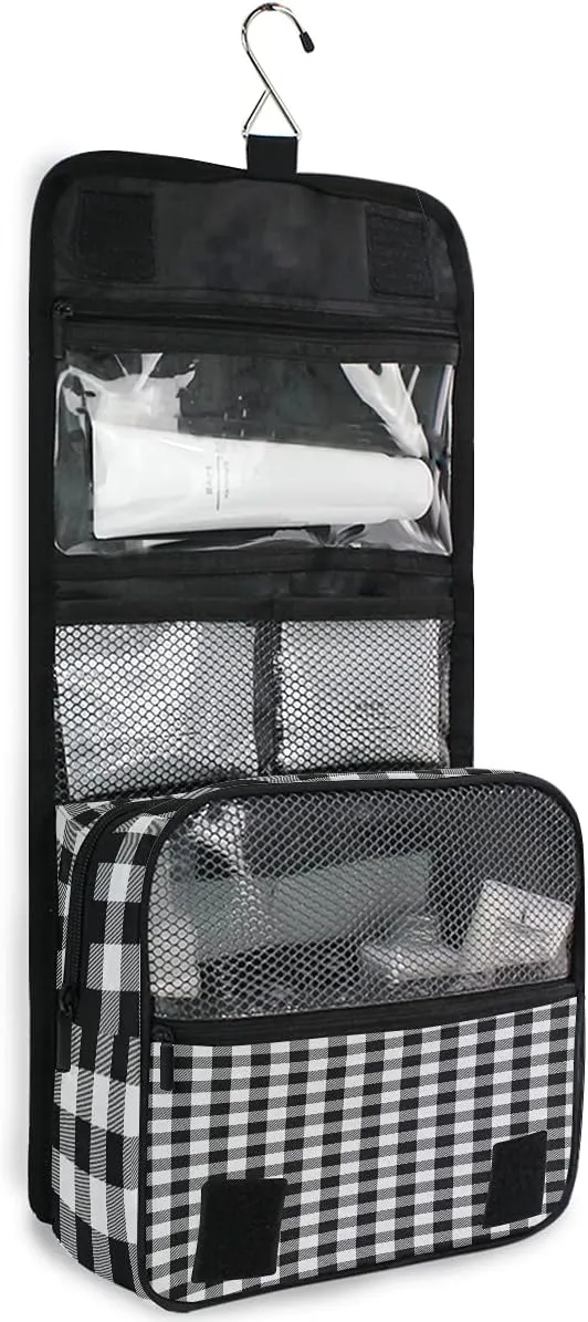AUUXVA Travel Toiletry Bag Cosmetic Organizer Bag Hanging Makeup Bag for Women Men Girls (Buffalo Plaid)