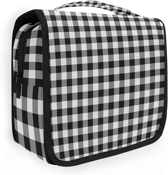 AUUXVA Travel Toiletry Bag Cosmetic Organizer Bag Hanging Makeup Bag for Women Men Girls (Buffalo Plaid)