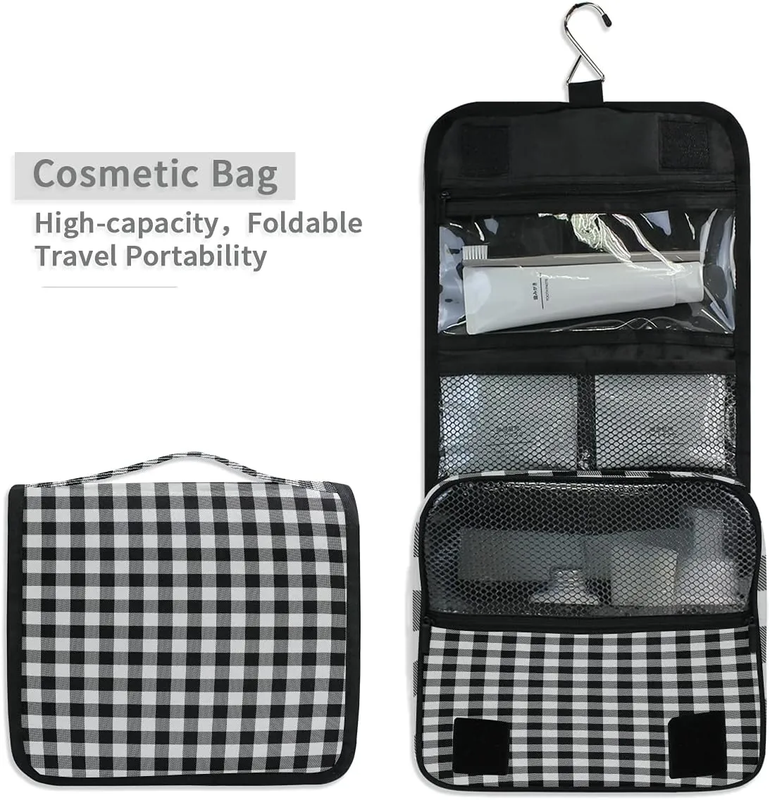 AUUXVA Travel Toiletry Bag Cosmetic Organizer Bag Hanging Makeup Bag for Women Men Girls (Buffalo Plaid)