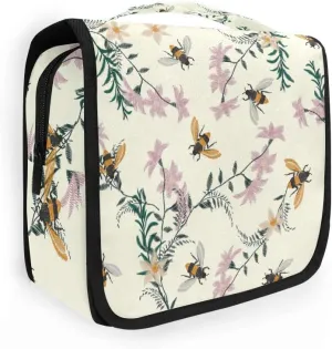 AUUXVA Travel Toiletry Bag Spring Bee Flower Floral Pattern Cosmetic Organizer Bag Hanging Makeup Bag with Zipper Pocket and Handle, Portable Wash Bag for Women Men Girls