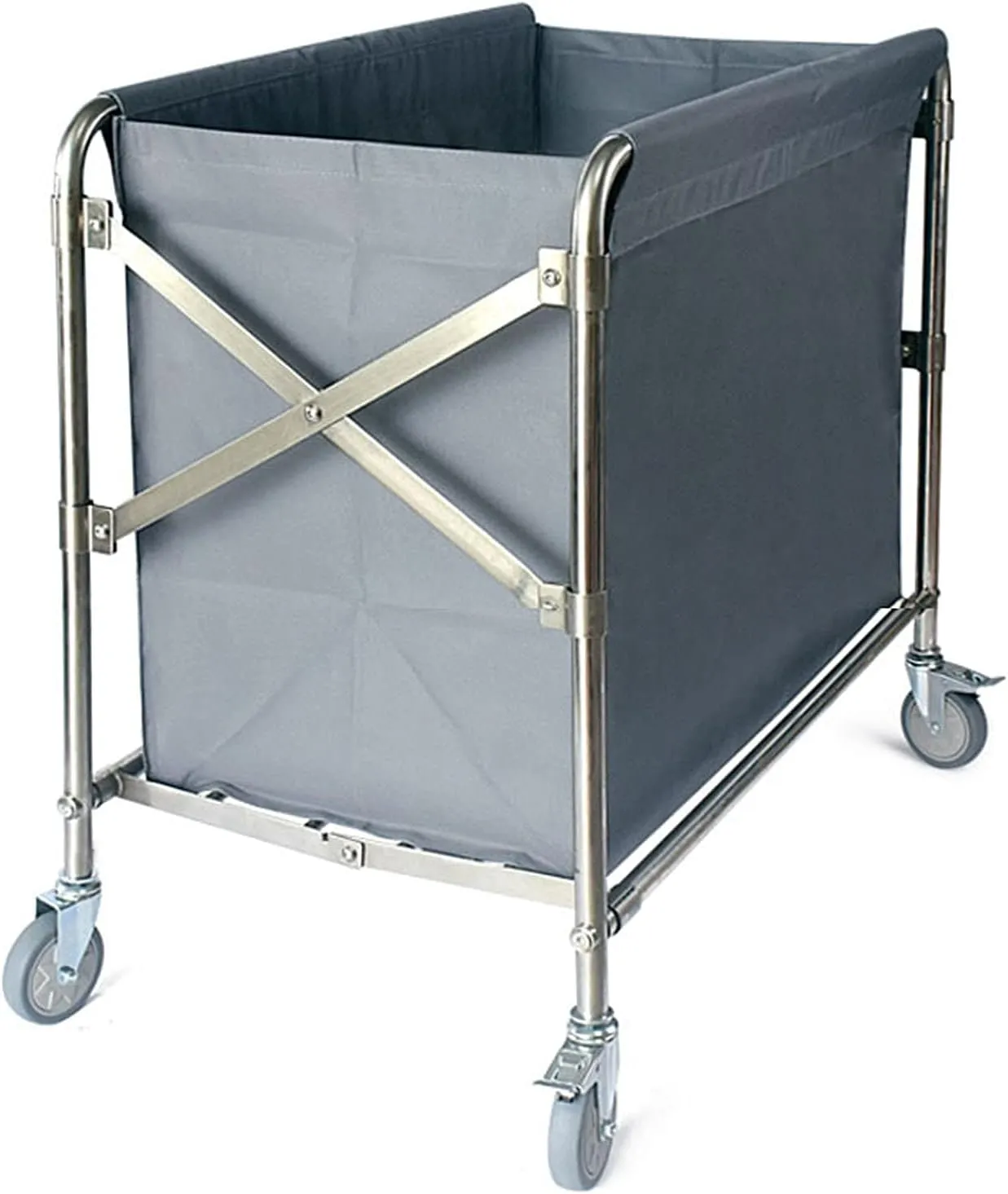 AVFORA Gray Large Laundry Cart on Wheels, Commercial Hamper Sorters Carts with Oxford Bags, Folding Trolley for Hotel (Size : L-90x60x88 cm)