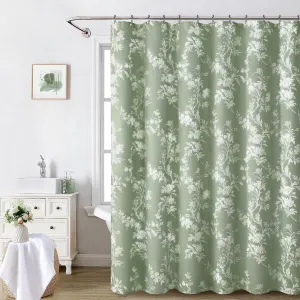 Awellife Green Shower Curtain,White Cotton Floral Cottagecore Spring Shower Curtain for Bathroom