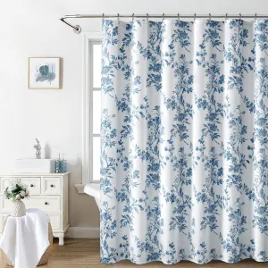 Awellife Light Blue Shower Curtain,Cotton Floral Cottagecore Spring Shower Curtain for Bathroom 72" W x 72" L