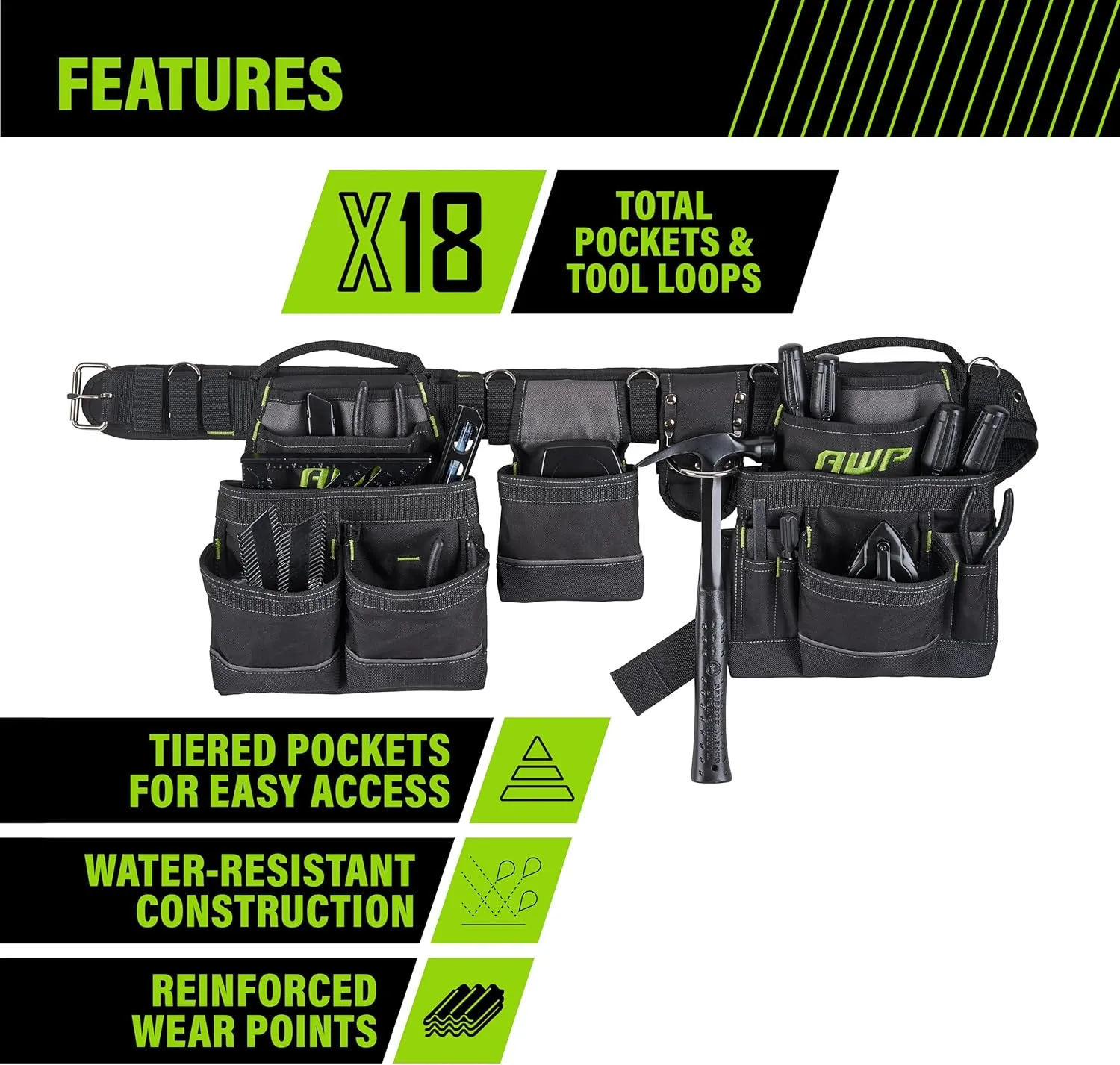 AWP Tool Belt, Tool Rig, Durable, Premium Tool Belt Organizer