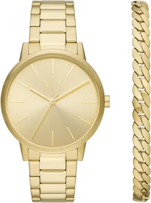 A|X Armani Exchange Three-Hand Gold-Tone Stainless Steel Watch and Bracelet Gift Set (Model: AX7144SET)