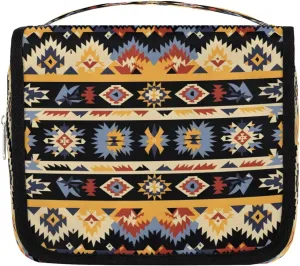 Aztec Ethnic Print Hanging Toiletry Bag for Women Travel Makeup Bag Cosmetic Organizer Travel Toiletries Bag for Men