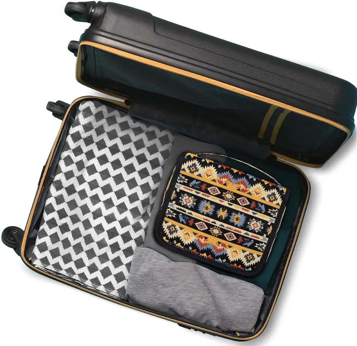 Aztec Ethnic Print Hanging Toiletry Bag for Women Travel Makeup Bag Cosmetic Organizer Travel Toiletries Bag for Men