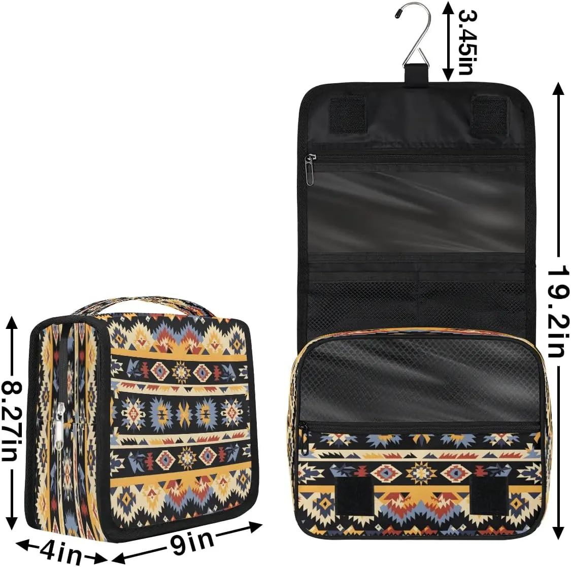 Aztec Ethnic Print Hanging Toiletry Bag for Women Travel Makeup Bag Cosmetic Organizer Travel Toiletries Bag for Men