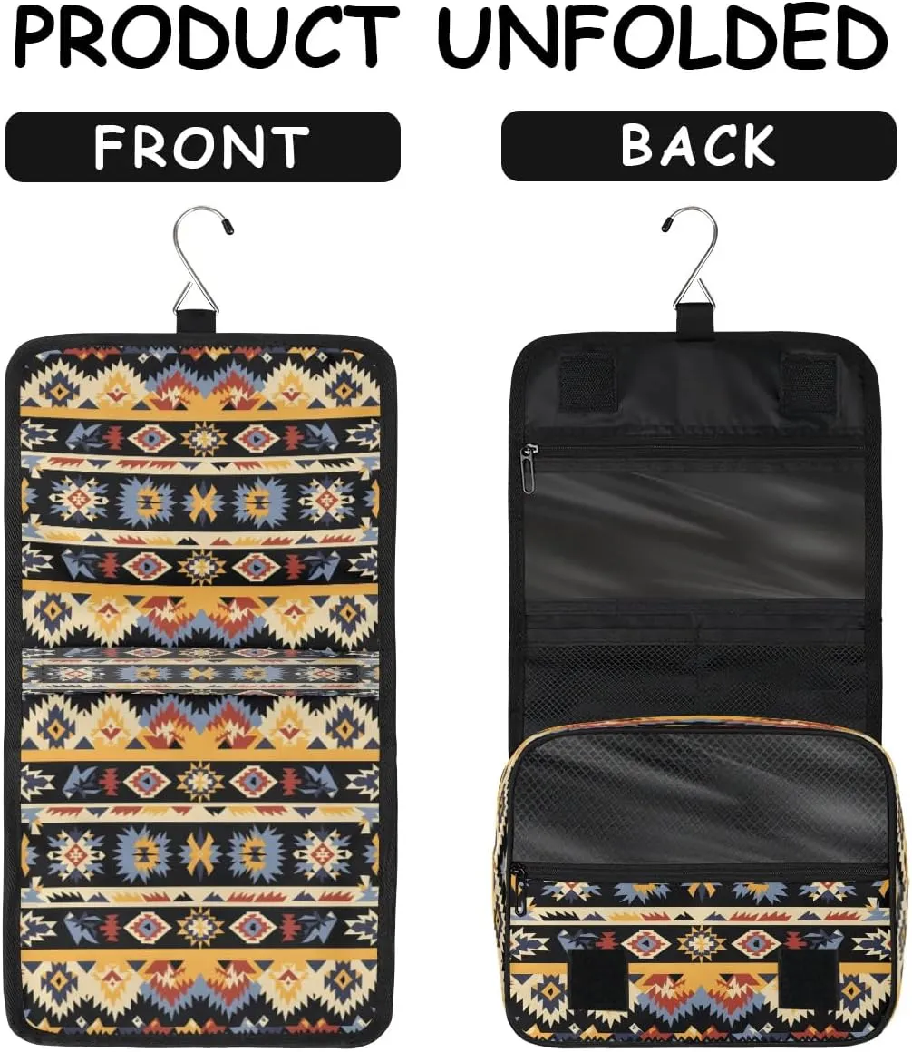Aztec Ethnic Print Hanging Toiletry Bag for Women Travel Makeup Bag Cosmetic Organizer Travel Toiletries Bag for Men