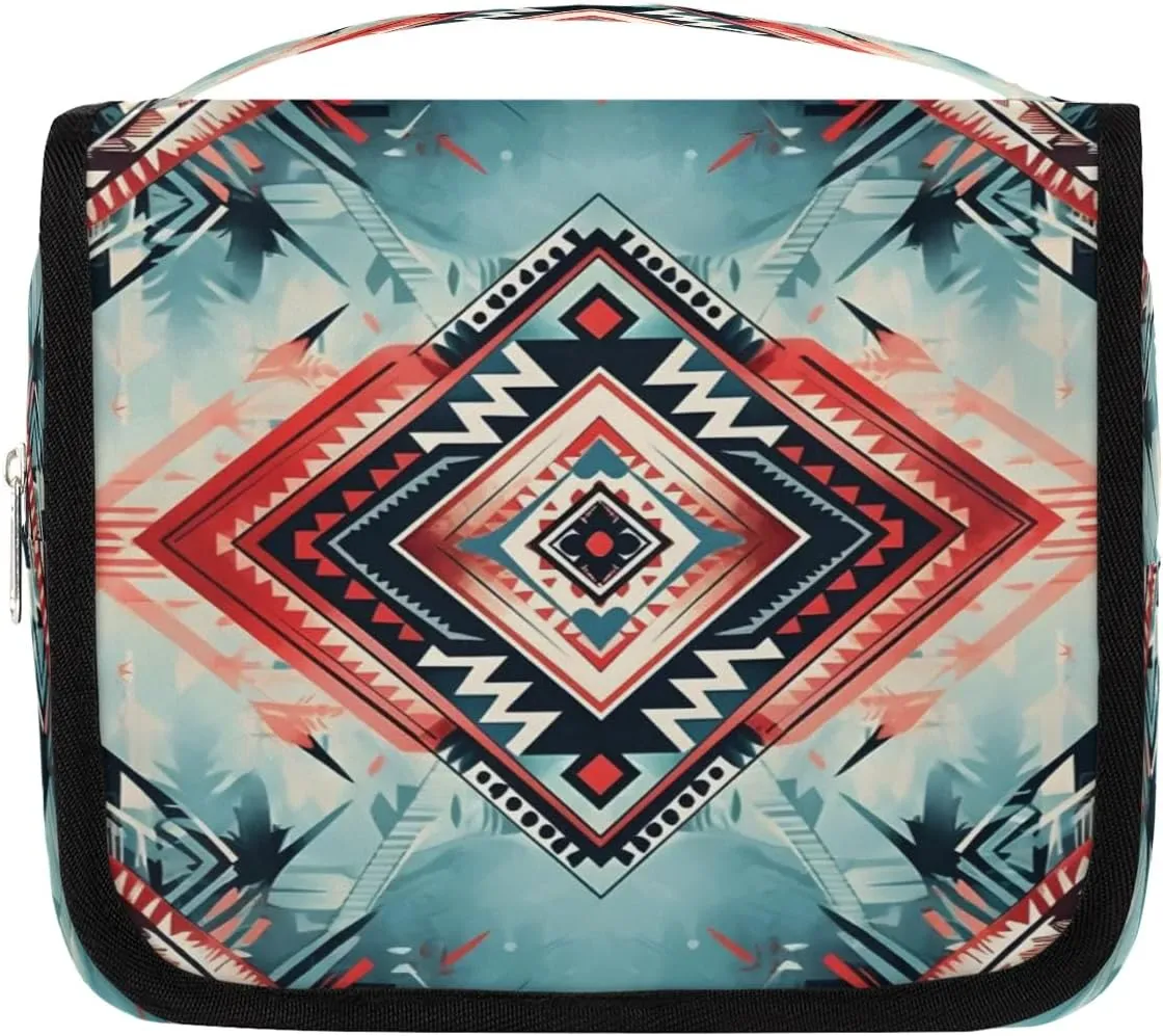 Aztec Print Travel Toiletry Bag with Hanging Hook Waterproof Cosmetic Bag Makeup Organizer Travel Containers for Toiletries