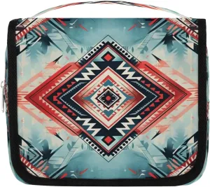 Aztec Print Travel Toiletry Bag with Hanging Hook Waterproof Cosmetic Bag Makeup Organizer Travel Containers for Toiletries