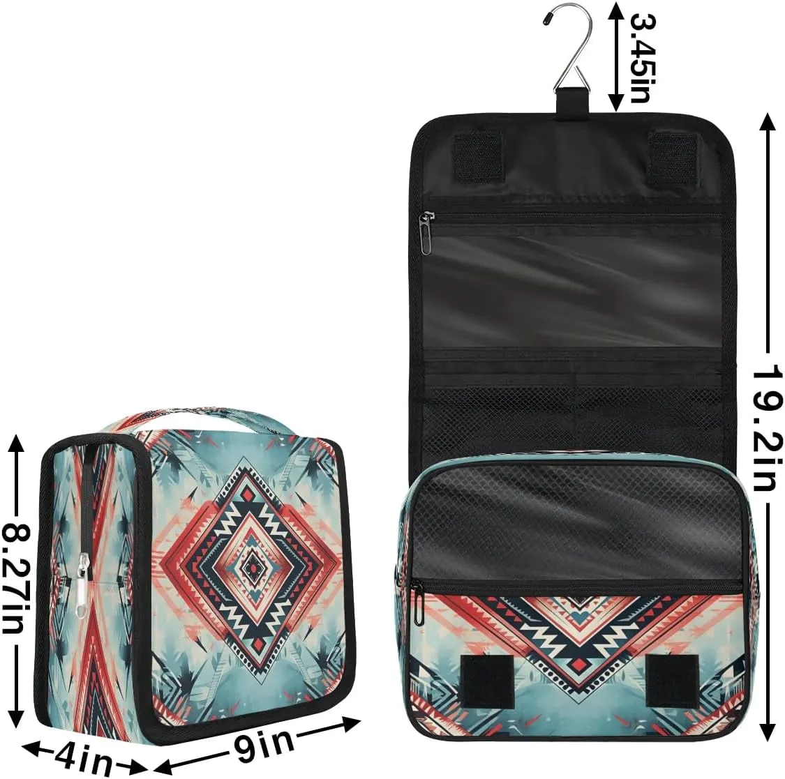 Aztec Print Travel Toiletry Bag with Hanging Hook Waterproof Cosmetic Bag Makeup Organizer Travel Containers for Toiletries