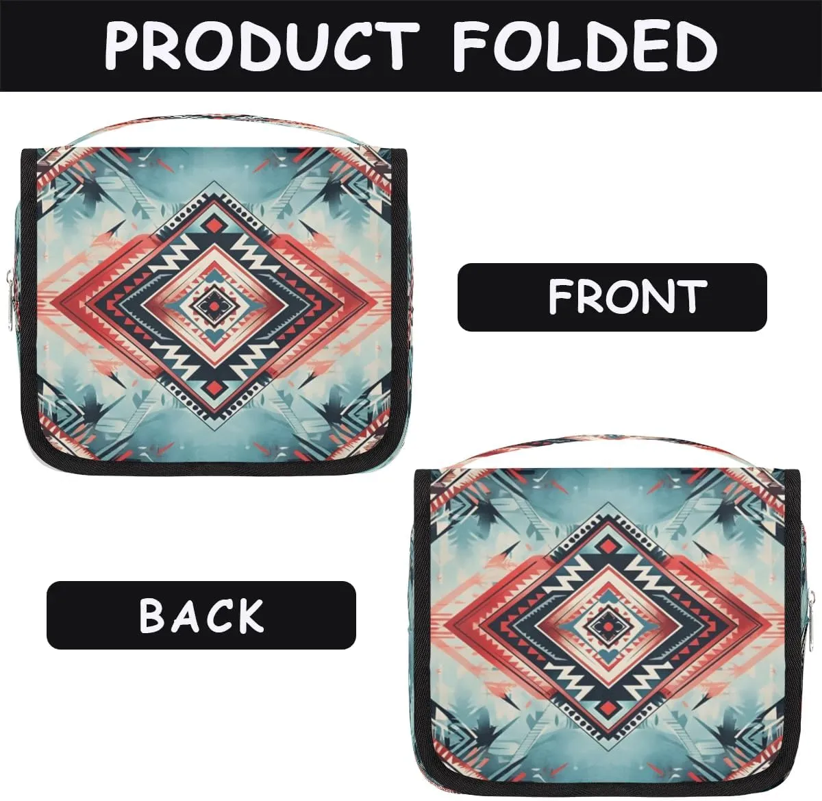 Aztec Print Travel Toiletry Bag with Hanging Hook Waterproof Cosmetic Bag Makeup Organizer Travel Containers for Toiletries