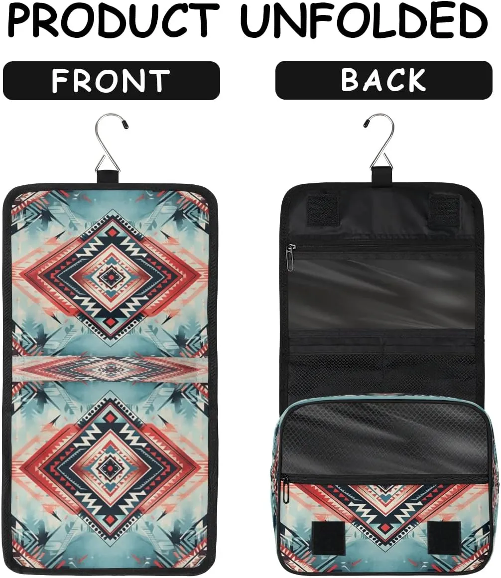 Aztec Print Travel Toiletry Bag with Hanging Hook Waterproof Cosmetic Bag Makeup Organizer Travel Containers for Toiletries