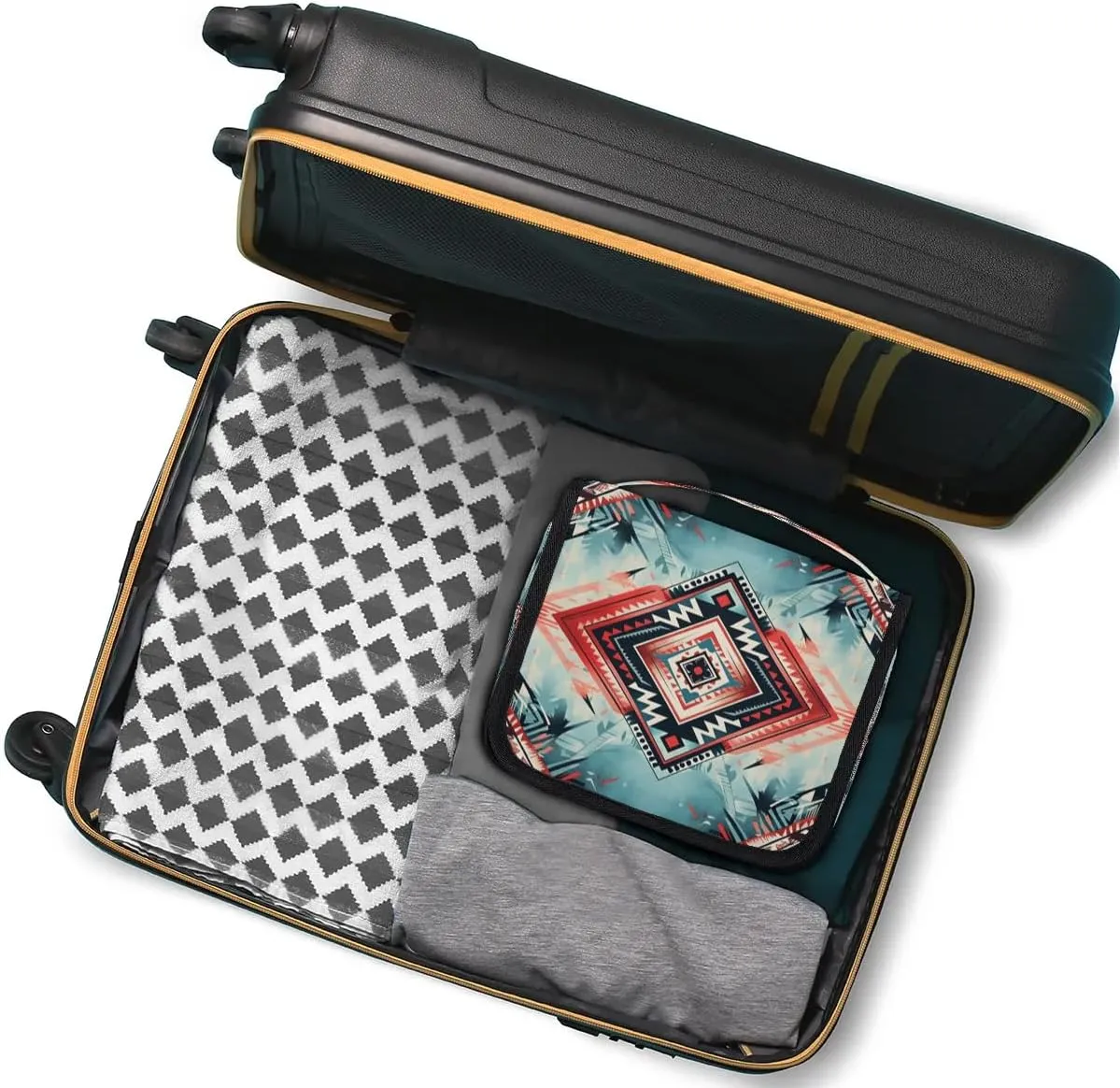 Aztec Print Travel Toiletry Bag with Hanging Hook Waterproof Cosmetic Bag Makeup Organizer Travel Containers for Toiletries