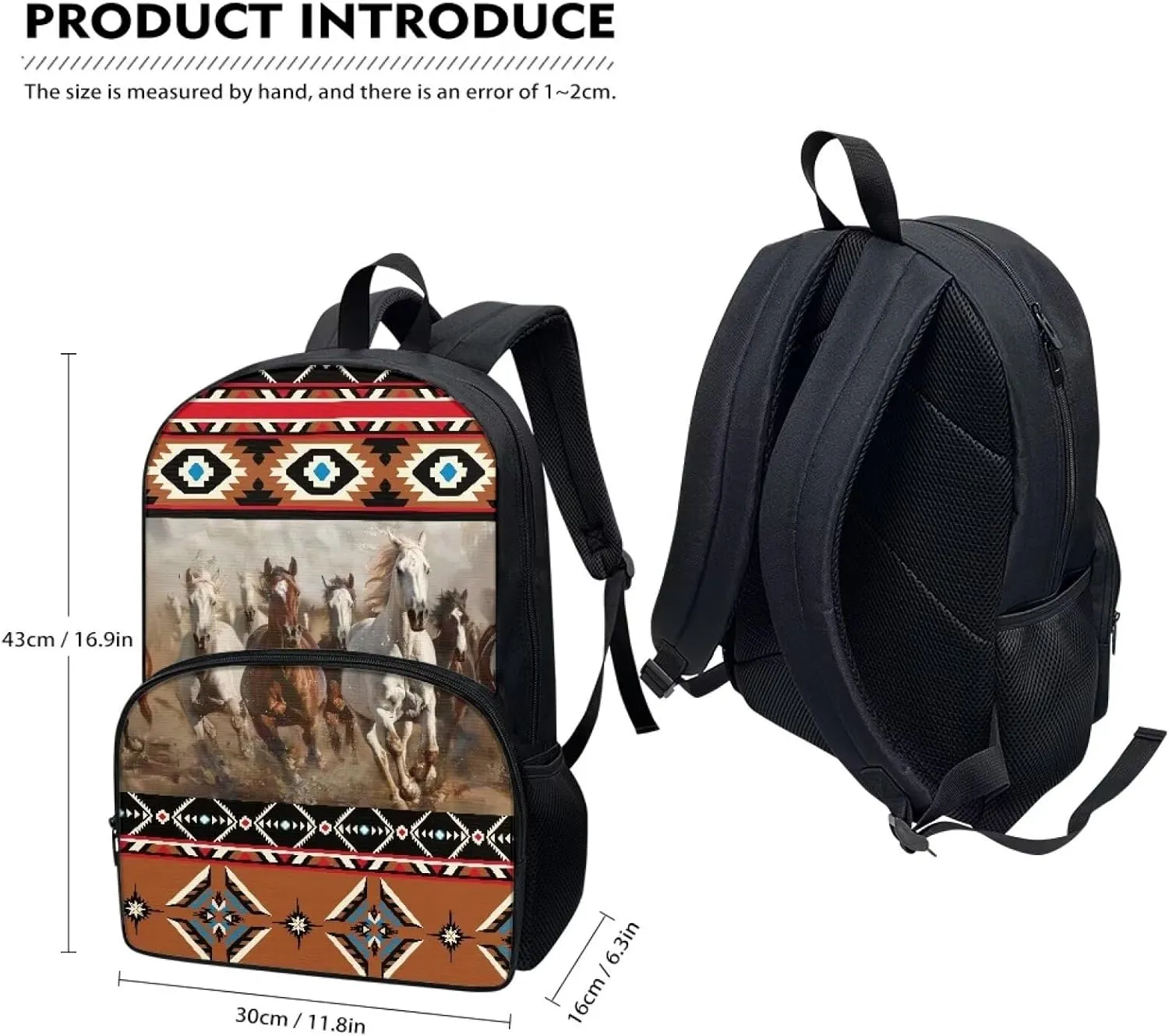 Aztec Western Backpack for Kids 17 Inch Book Bag Back to School Lightweight Portable School Bags Travel Daypack
