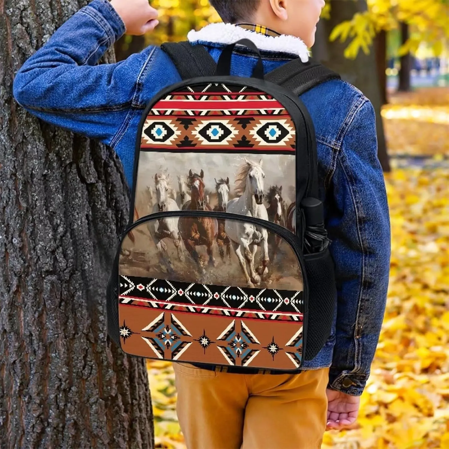 Aztec Western Backpack for Kids 17 Inch Book Bag Back to School Lightweight Portable School Bags Travel Daypack
