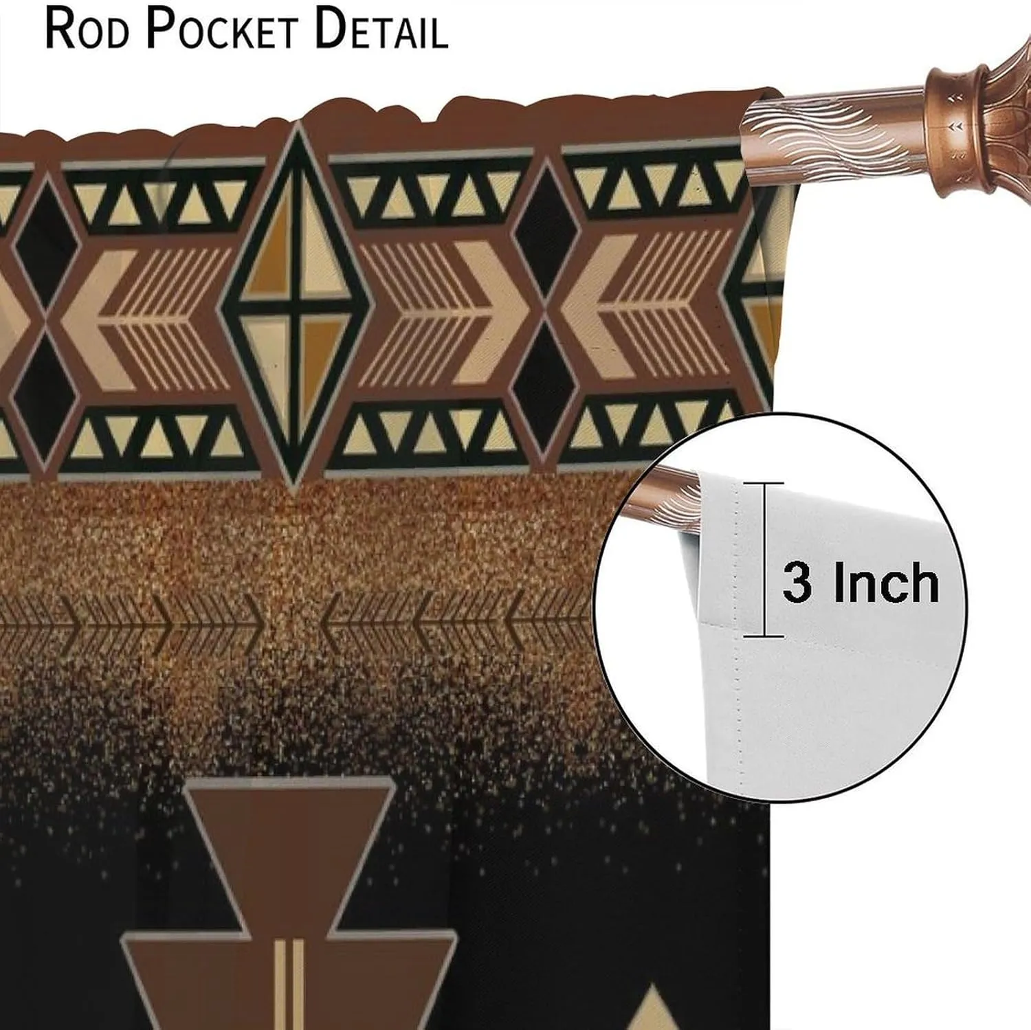 Aztec Window Curtains,Black Gold Southwestern Native Tribal Navajo American Ethnic Abstract Triangular Geometric Vintage Drapes 42x45 Inch