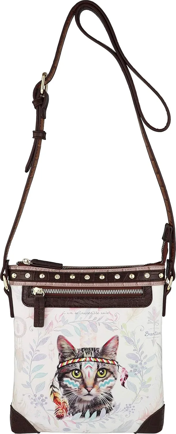 B BRENTANO Vegan Cute Animal Graphic Crossbody Bag Purse with Rhinestones