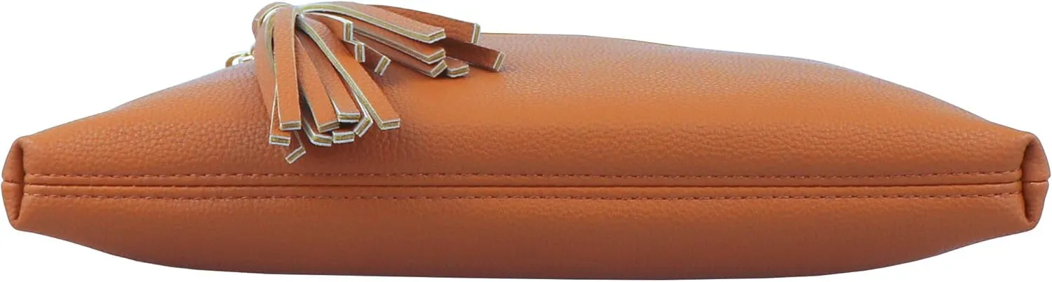 B BRENTANO Vegan Multi-Zipper Crossbody Handbag Purse with Tassel Accents