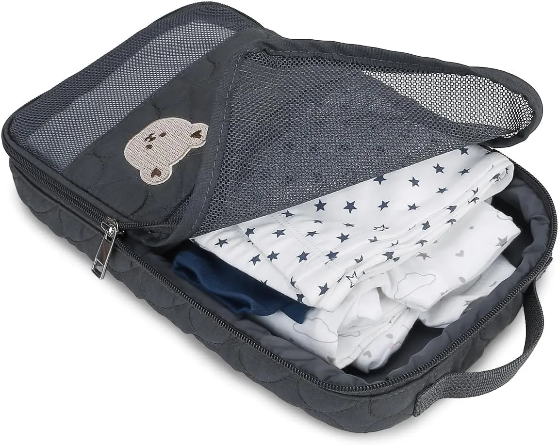 Baby Diaper Bag Organizer Pouches - 2 Pack Waterproof Pod Hanging Diaper Bag Cute Bear Mesh Bag Reusable, Washable or Baby Cloth Diapers (Black)