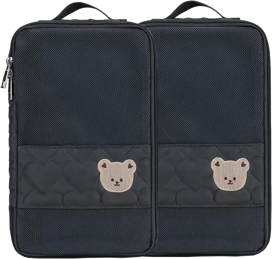 Baby Diaper Bag Organizer Pouches - 2 Pack Waterproof Pod Hanging Diaper Bag Cute Bear Mesh Bag Reusable, Washable or Baby Cloth Diapers (Black)