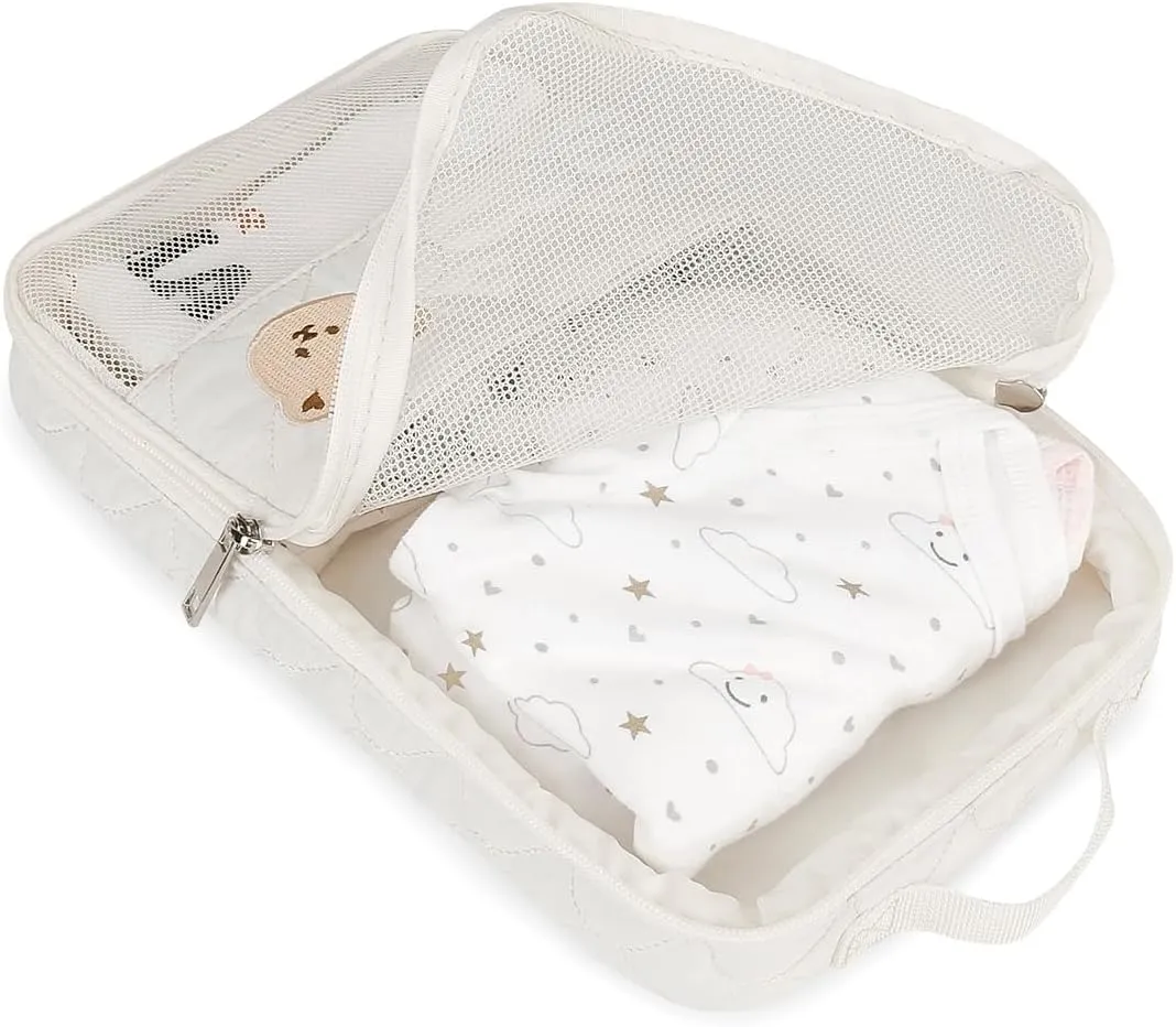 Baby Diaper Bag Organizer Pouches - 2 Pack Waterproof Pod Hanging Diaper Bag Cute Bear Mesh Bag Reusable, Washable or Baby Cloth Diapers (White&Black)
