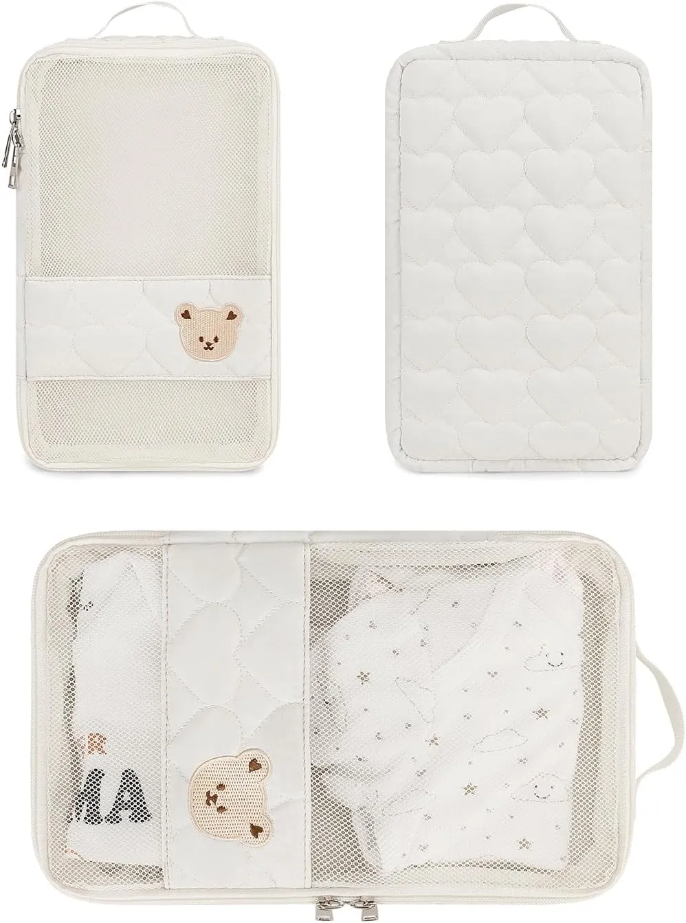 Baby Diaper Bag Organizer Pouches - 2 Pack Waterproof Pod Hanging Diaper Bag Cute Bear Mesh Bag Reusable, Washable or Baby Cloth Diapers (White&Black)