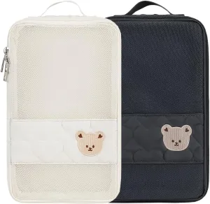 Baby Diaper Bag Organizer Pouches - 2 Pack Waterproof Pod Hanging Diaper Bag Cute Bear Mesh Bag Reusable, Washable or Baby Cloth Diapers (White&Black)