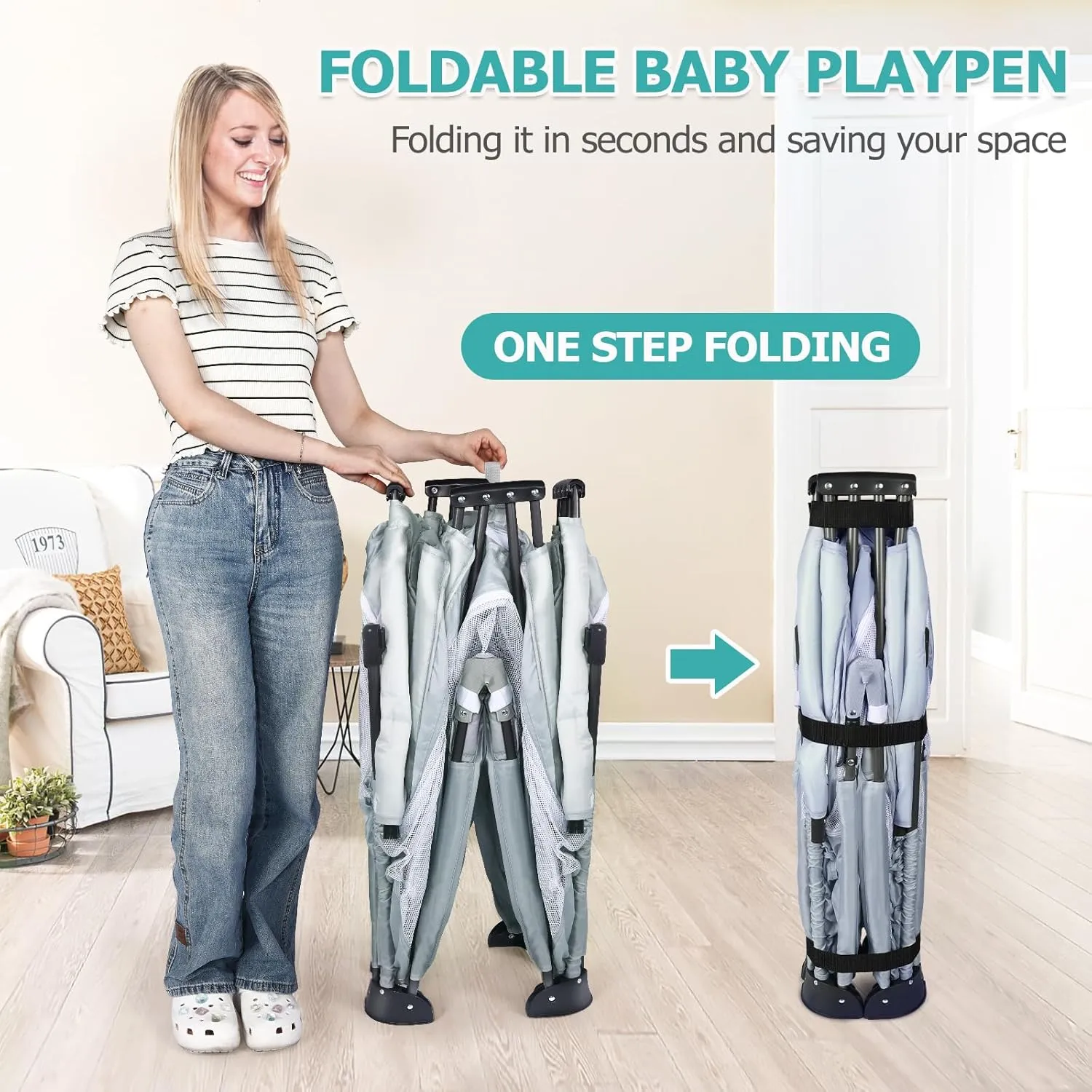 Baby Playpen: Foldable Playpen for Babies and Toddlers Large Play Pen Portable Playpen Fence Indoor Outdoor Kids Safety Area Travel Play Yard with 2 Storage Bags 4 Handlers 50 Balls (71"×71")