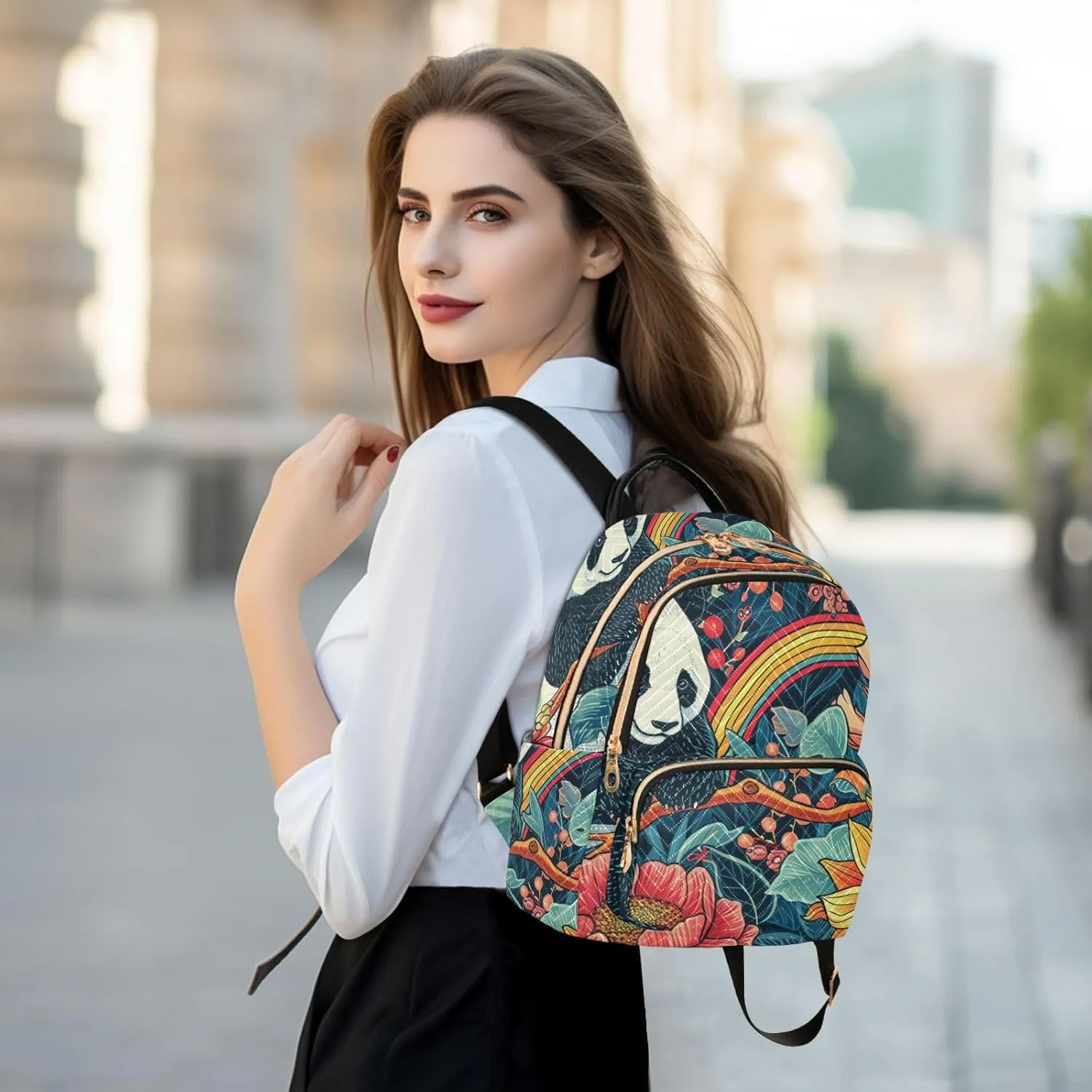 Backpack for Men and Women - Lightweight Laptop Backpack Casual Daypack for College Work Travel, Panda (81), Small