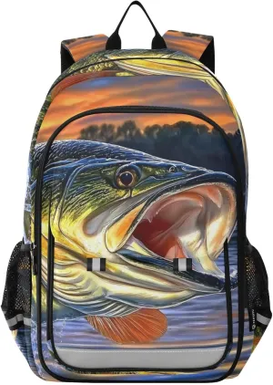 Backpack Jump Trout Closeup for Women Men Travel Laptop Daypack Shoulder Bag Book Bag Daypack with Reflective Strip 12.9” × 17.7”