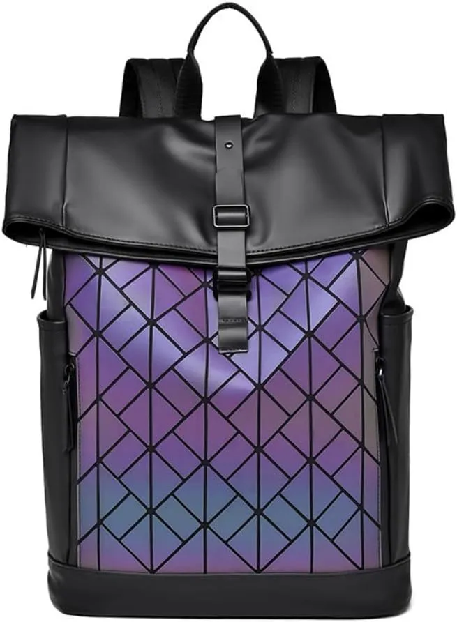 Backpack men's backpack simple casual backpack large capacity computer backpack fashionable laser backpack (Colorful diamond grid style)