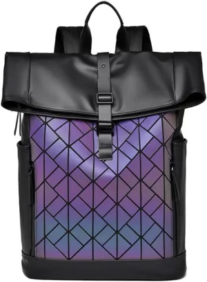Backpack men's backpack simple casual backpack large capacity computer backpack fashionable laser backpack (Colorful diamond grid style)