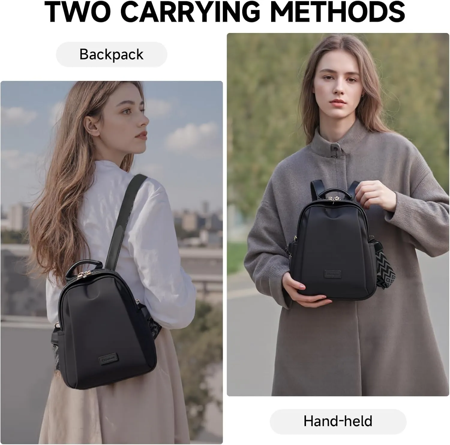 Backpack Purse for Women Anti-theft bag for Ladies Waterproof Convertible Travel Shoulder Bag Lightweight (Black)