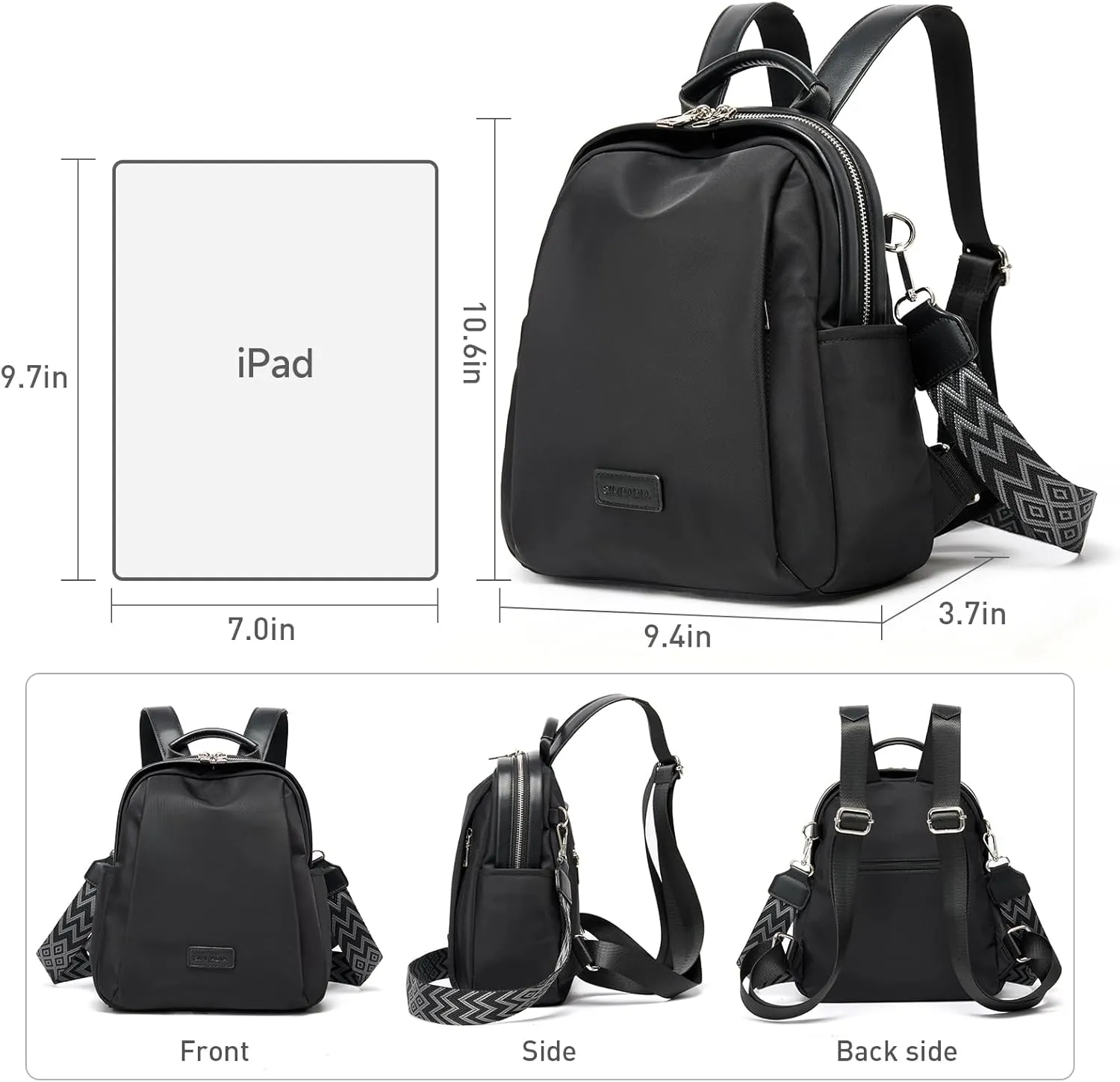 Backpack Purse for Women Anti-theft bag for Ladies Waterproof Convertible Travel Shoulder Bag Lightweight (Black)