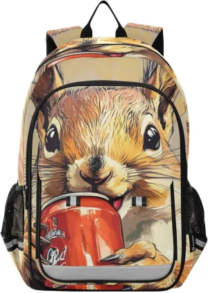 Backpack Squirrel Soda Funny for Women Men Travel Laptop Backpacks Daypack Book Bag Daypack with Reflective Strip 12.9” × 17.7”