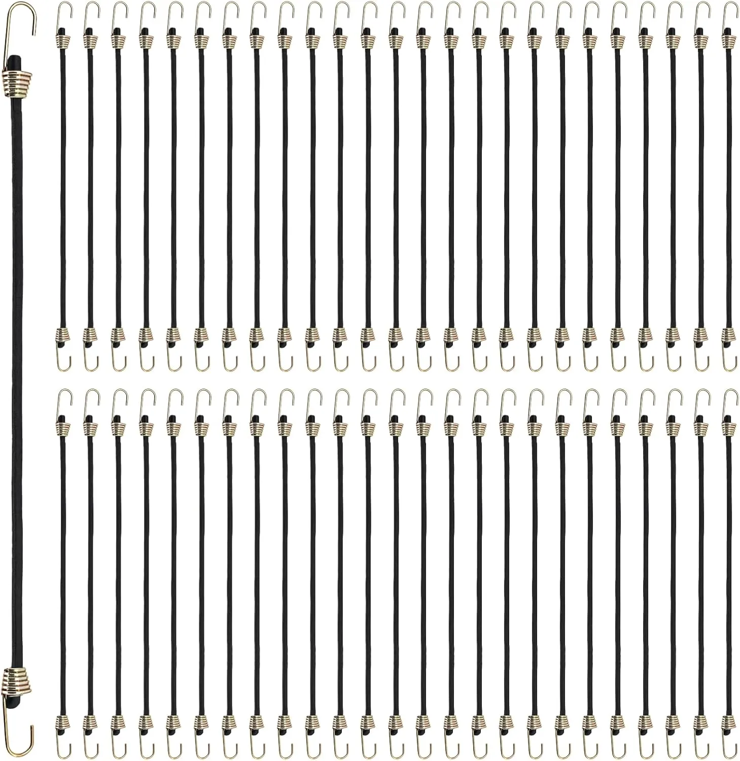 Bag Bungee for Luggage, 50 PCS Short Elastic Bungee Straps, Elastic Straps with Hooks, Heavy Duty Cords for Bikes, Black, 9.8"
