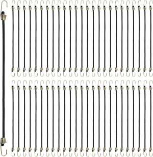Bag Bungee for Luggage, 50 PCS Short Elastic Bungee Straps, Elastic Straps with Hooks, Heavy Duty Cords for Bikes, Black, 9.8"