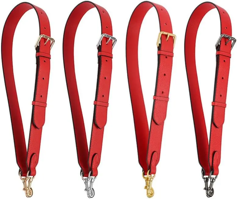 Bag Strap Adjustable Grain Leather Purse Straps Replacement Shoulder Purse Straps for Handbags Vintage Gold Clasp Red