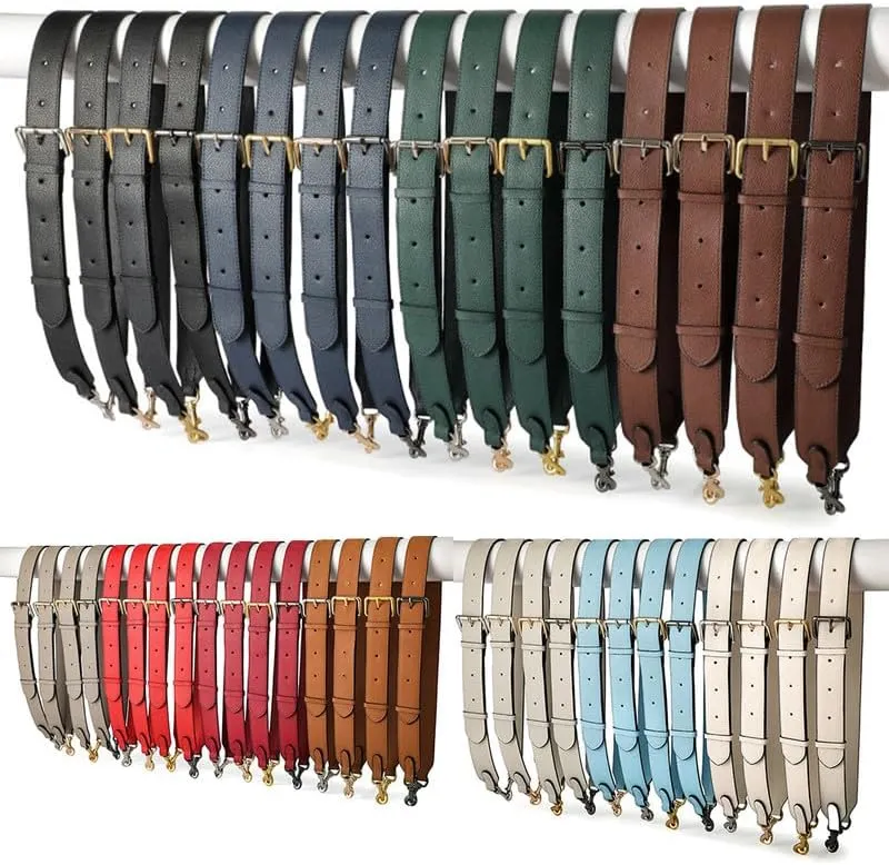 Bag Strap Adjustable Grain Leather Purse Straps Replacement Shoulder Purse Straps for Handbags Vintage Gold Clasp Red