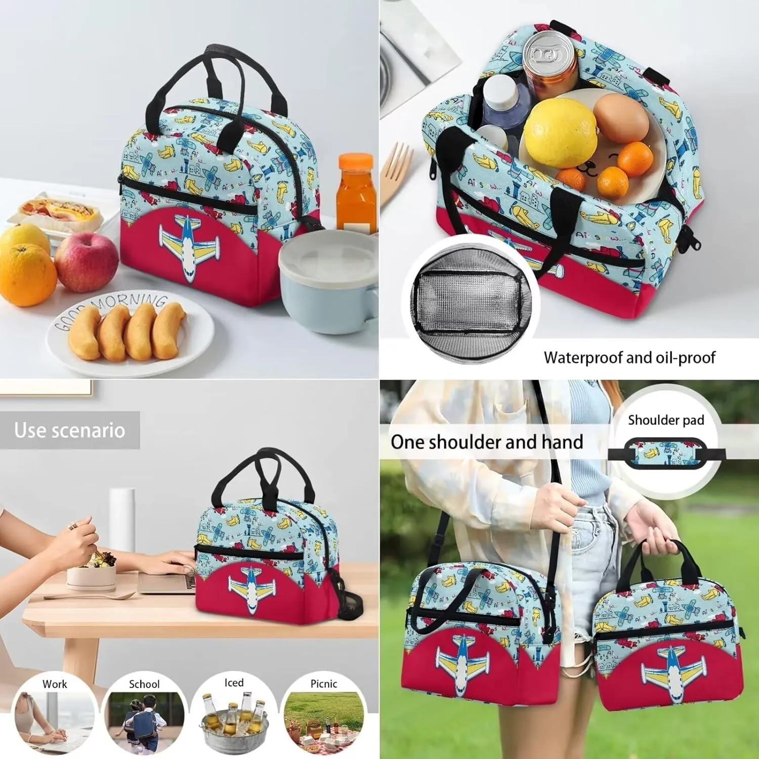 Bags for School Aircrafts Backpack Kids 3 Piece Girls Backpack Kids School Bookbag Set for Teen Girls Elementary Students Casual Back Pack with Lunch Box