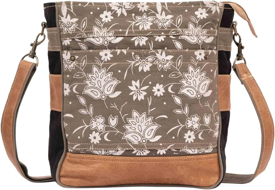 Bags SEL de MER Upcycled Blossom Print Canvas & Leather Shoulder Bag, Canvas Crossbody Bags for Women
