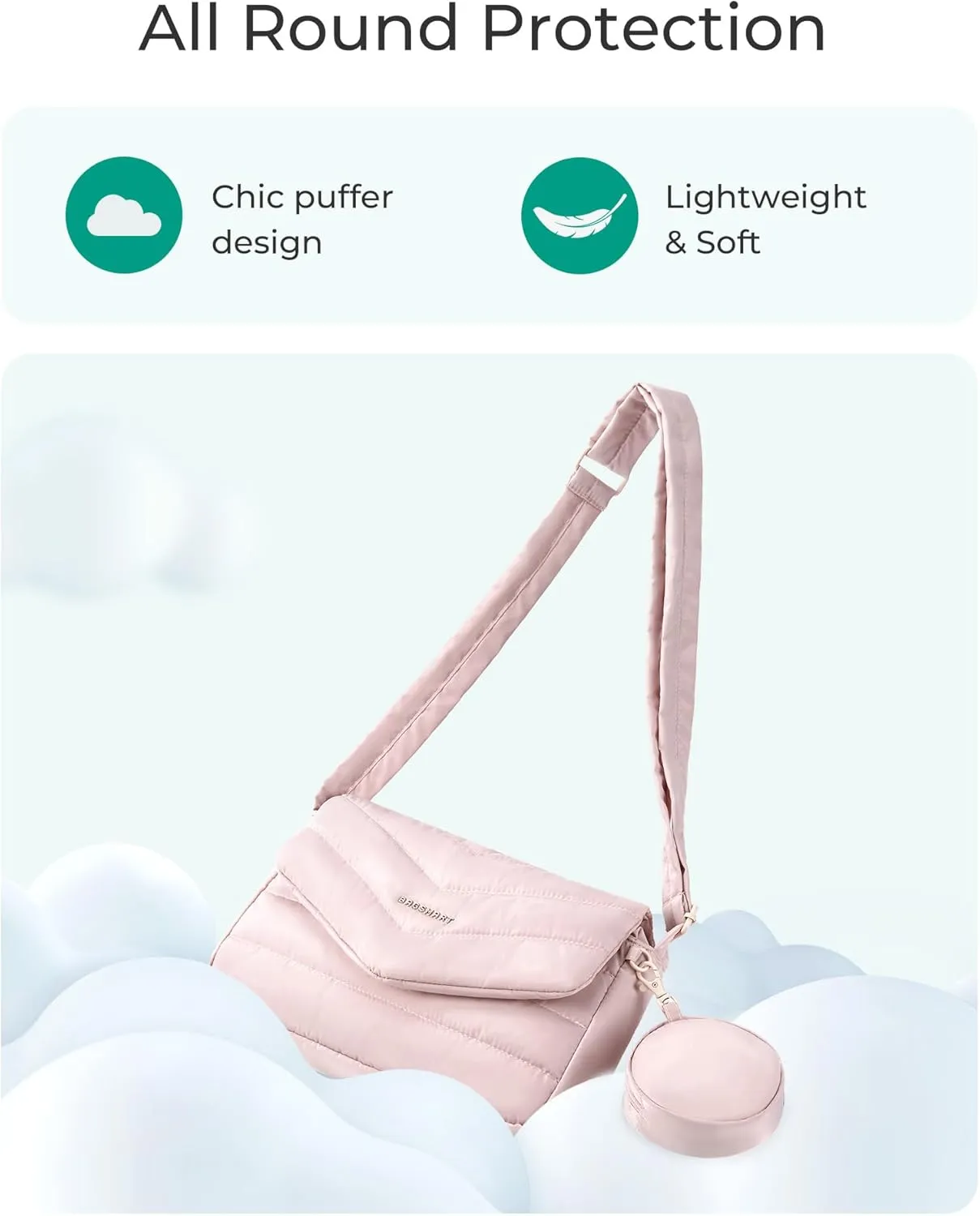 BAGSMART Crossbody Bags for Women, Quilted Puffer Shoulder Bag, Handbag Small Purses for women