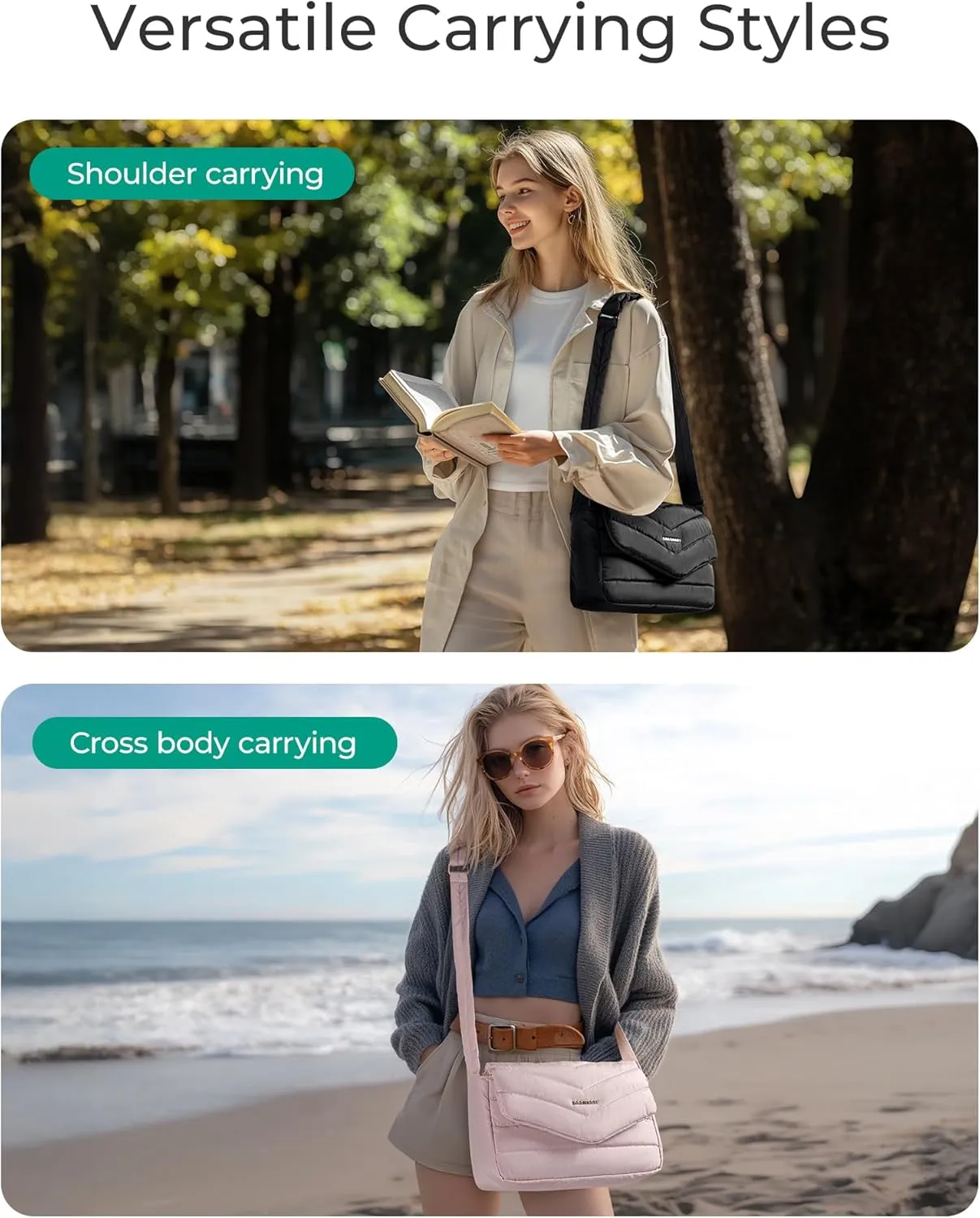BAGSMART Crossbody Bags for Women, Quilted Puffer Shoulder Bag, Handbag Small Purses for women
