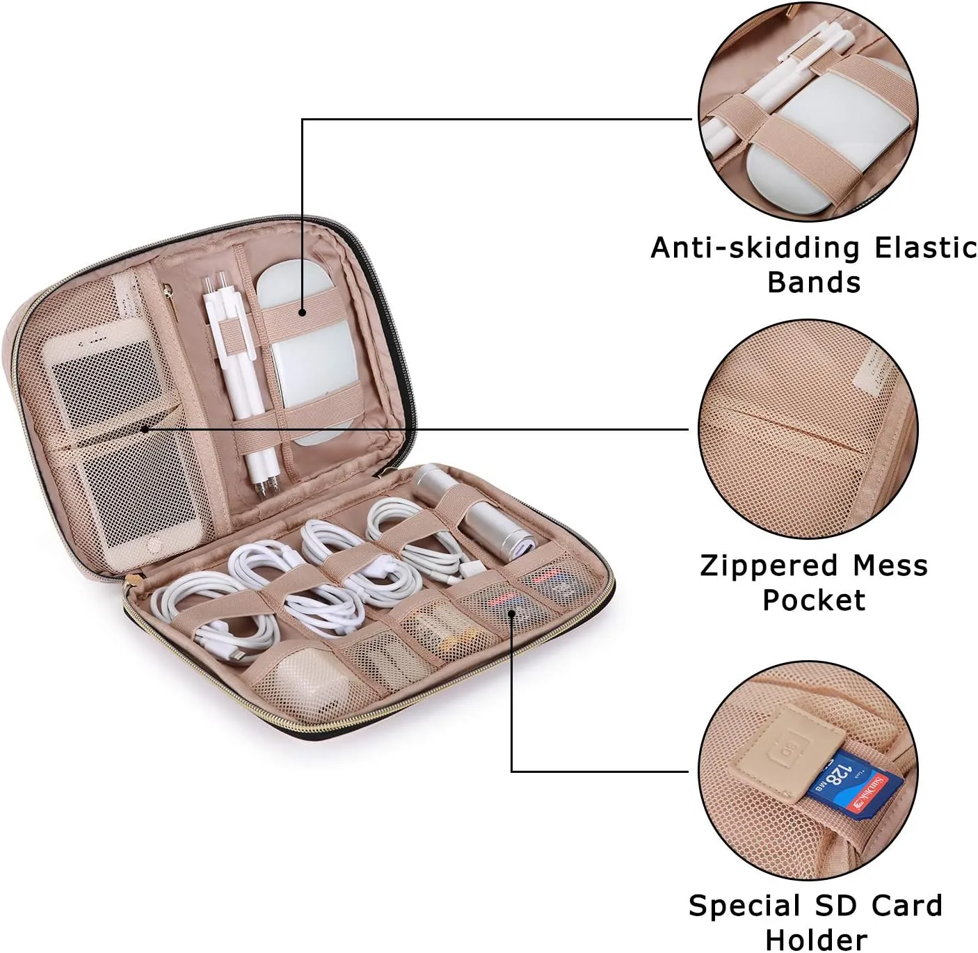 BAGSMART Large Electronics Organizer Travel Case, Travel Essentials, Cord Organizer Travel Cable Organizer Bag, Travel Accessories for Women, Pink