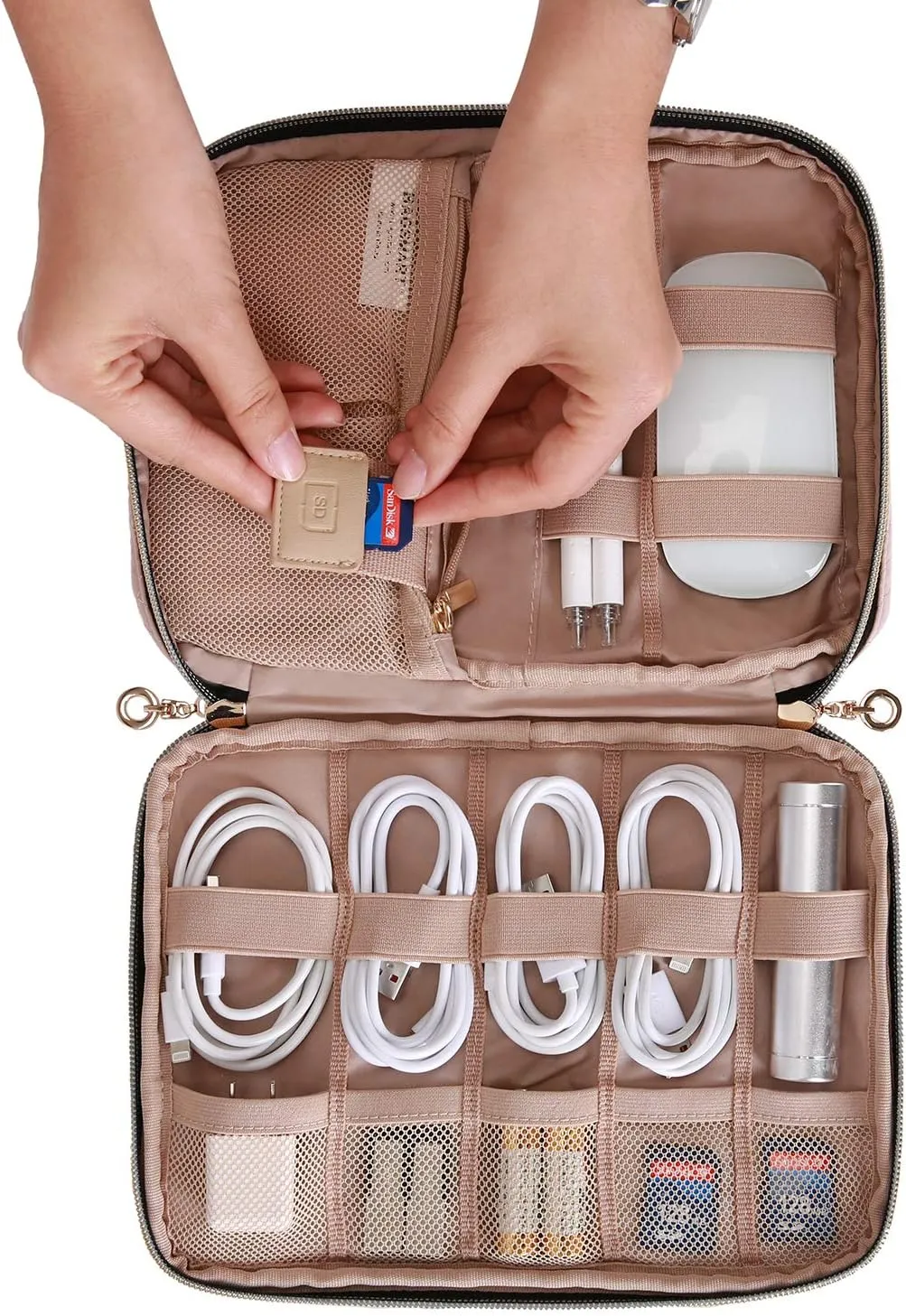 BAGSMART Large Electronics Organizer Travel Case, Travel Essentials, Cord Organizer Travel Cable Organizer Bag, Travel Accessories for Women, Pink